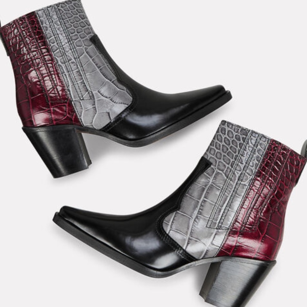 TODAY ONLY GANNI Western Colorblock Leather Ankle Boots Size 7 NIB - Picture 3 of 6